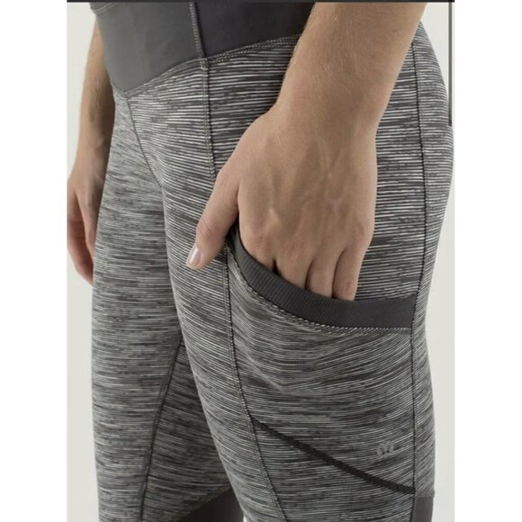LULULEMON Crop pants leggings size 8 black gray Run For Fun athletic wear - Picture 8 of 16